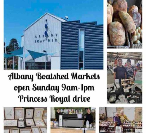 a collage of photos of a market with food at Lucys Place By Swan Bnb Management in Albany