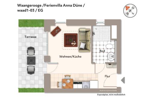 a floor plan of a small house at Ferienvillen Anna Düne Ferienvillen Anna Düne 1-03 in Wangerooge