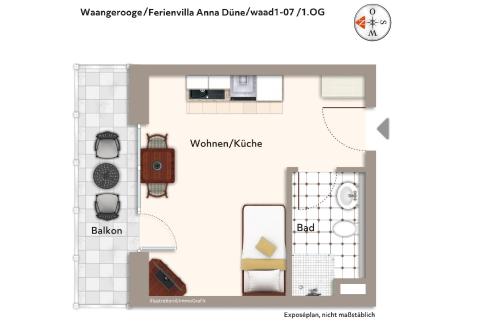 a floor plan of a small apartment at Ferienvillen Anna Düne Ferienvillen Anna Düne 1-07 in Wangerooge