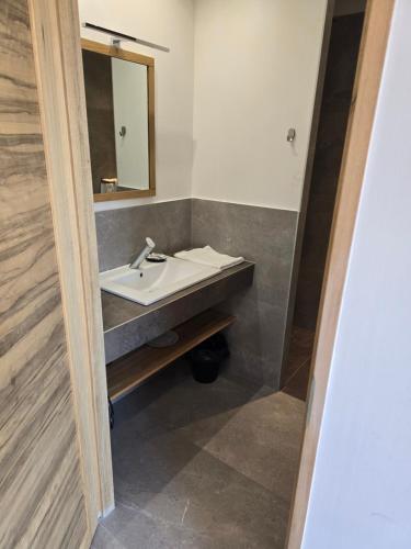 a bathroom with a sink and a mirror at Les Loges du Luberon in Coustellet