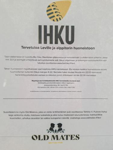 Πιστοποιητικό, βραβείο, πινακίδα ή έγγραφο που προβάλλεται στο Party condo in the center of Levi