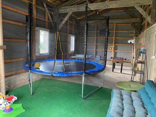 une chambre avec un lit balançoire dans une maison dans l'établissement Séchoir rénové, vue panoramique et nombreux jeux, à Saint-Pierre-de-Mons