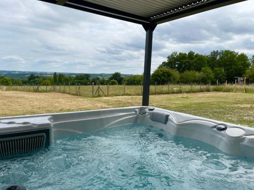 a hot tub in the middle of a yard at Villa moderne vue exceptionnelle et SPA in Villetoureix