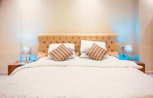 カイロにあるLuxury, cozy, modern apartment in downtown Cairoの大きな白いベッドと2つの枕
