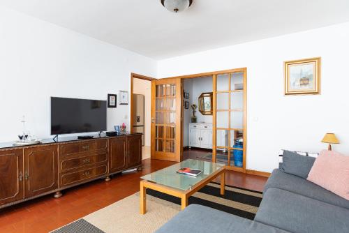 a living room with a couch and a tv at Avenida: Central, Garage, Metro in Vila Nova de Gaia