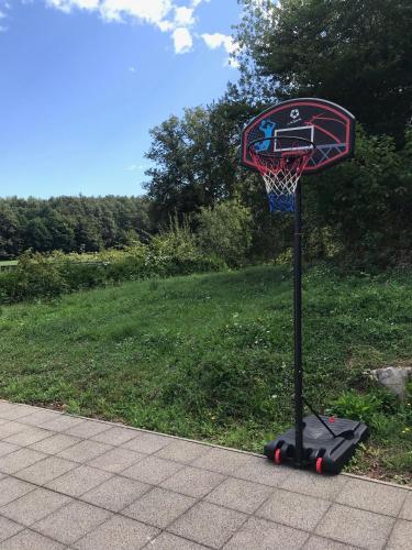 a basketball hoop with a net on a sidewalk at Lepa Dolenjska in Uršna Sela