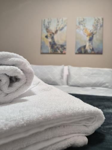 a bed with white towels on top of it at ACasa in Sant Llorenc de Morunys