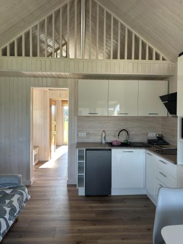 Una cocina o cocineta en Mežmalas atpūtas bāze