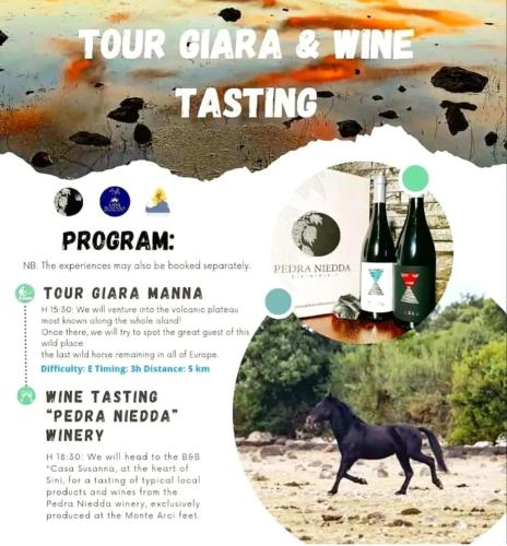 a flyer for a wine tasting with a black dog at Domus de Jara - Casa Montis in Baradili
