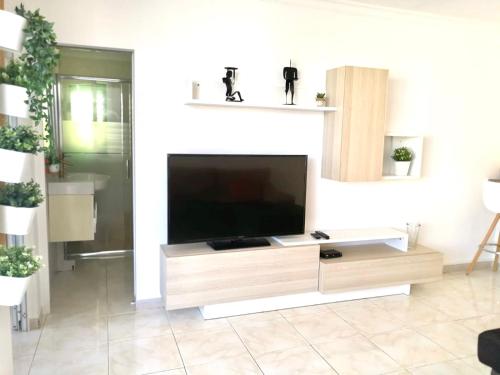 a living room with a large flat screen tv at Tropicalife in Playa del Ingles