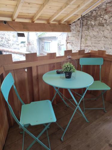 une table et deux chaises dans une pièce dans l'établissement Le pigeonnier d'Agnès, à Jenzat