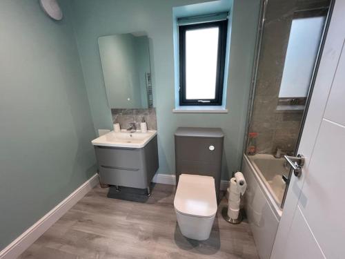 a bathroom with a toilet and a sink and a tub at Ash Mill - Dornoch in Dornoch