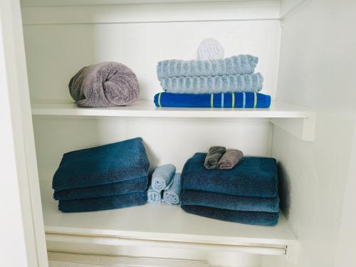 a closet with blue towels on shelves at Miami Hollywood Condo With Pool and Partial Ocean View 003-21mar in Hollywood