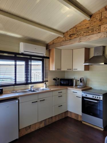 Kuchyň nebo kuchyňský kout v ubytování Rustig gelegen chalet Solvo met terras aan het water