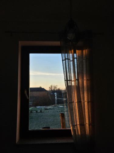 a window with a view of a field outside at Studio apartman Dora in Ilok