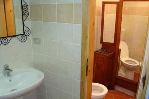 un baño con lavabo e inodoro en Casa in roccaforte Longobarda, en Bagni di Lucca