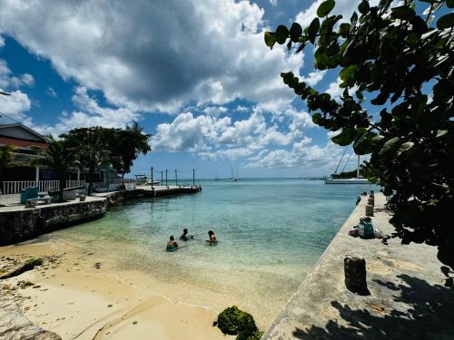 three people swimming in the water at a beach at Vista Bayahibe Paradise in Bayahibe