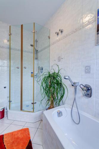 a bathroom with a shower and a bath tub at Daheim am Wasserturm in Wörth am Rhein