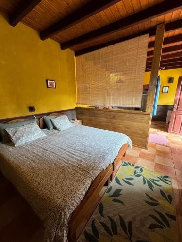 a bedroom with a bed and a large window at CASA TAMARA APalmera BDátil in Haría