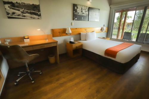 a hotel room with a bed and a desk and a chair at Casa Andina Standard Chincha in Chincha Alta