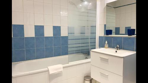 une salle de bain avec une baignoire et un lavabo et une baignoire dans l'établissement La Petite Cour, à Chartres