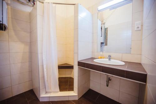 ブダペストにあるユニティ ホステル ブダペストのバスルーム(シンク、シャワー付)