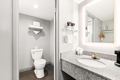 a bathroom with a toilet and a sink and a mirror at Best Western Yacht Harbor Hotel in San Diego
