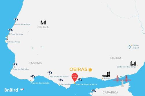 a map of greece with a red marker at Oeiras Spacious and Coastal Flat in Paço de Arcos