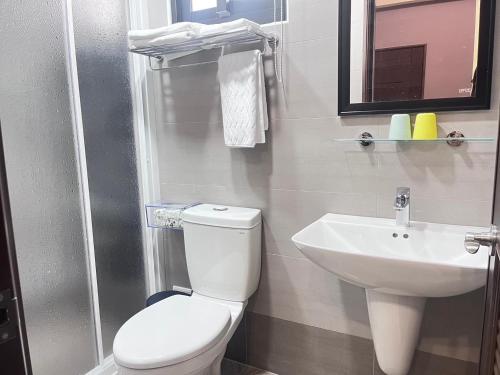 a bathroom with a toilet and a sink at 洄游民宿 Migration B&B in Donggang