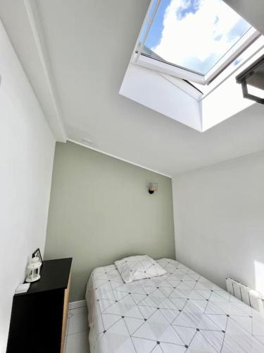 a bedroom with a bed and a skylight at 3 bedrooms house - garden - Parking, Antony Center near Paris and Orly in Antony