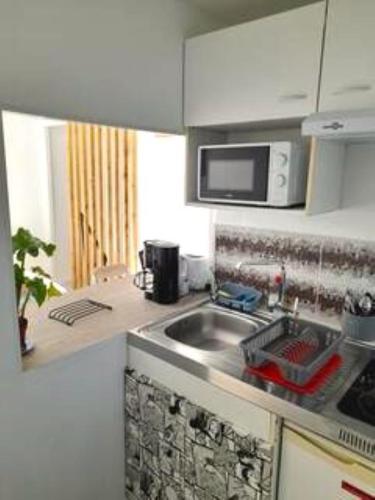 Dapur atau dapur kecil di Studio indépendant et lumineux