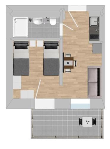 a floor plan of a room with two beds at AM1094 - Moderne Monteurwohnung Übergangswohnung in Amberg