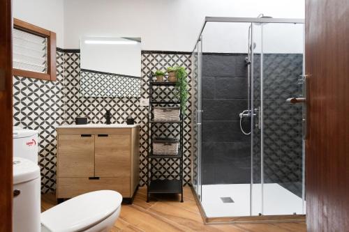 a bathroom with a shower and a toilet at Casa en El Campo in Tacoronte