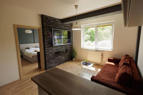 Posteľ alebo postele v izbe v ubytovaní Moderný apartmán s vlastným parkovaním v blízkosti prírody TOP
