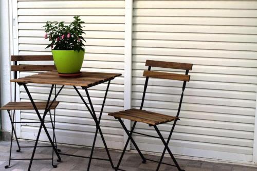 two chairs and a table with a potted plant on it at Lefka Hotel & Apartments in Rhodes Town