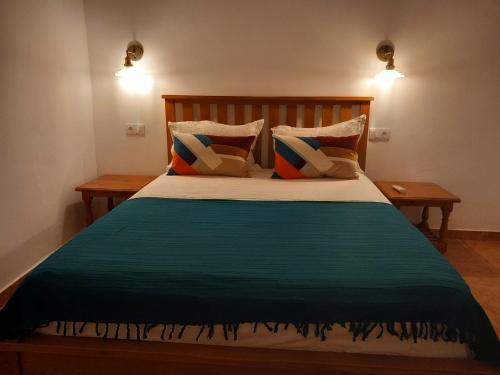 1 dormitorio con 1 cama con manta verde y almohadas en The Villarosa, en Turís