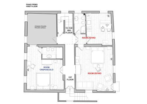 Půdorys ubytování Aria e Luce Suites a Venezia