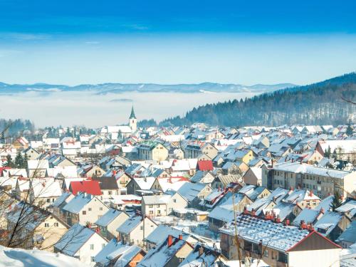 an aerial view of a town with snow covered roofs at Holiday Home Vuk by Interhome in Kupjak