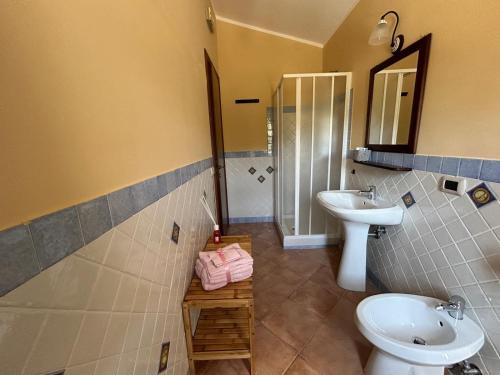 a bathroom with a sink and a toilet and a shower at Agriturismo Francemili in Cerreto Sannita