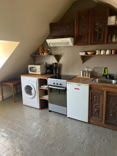 La cuisine est équipée d'une cuisinière, d'un évier et d'un lave-vaisselle. dans l'établissement Appartement Honfleur, à Honfleur