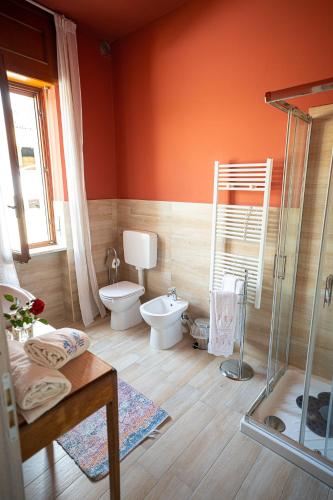 a bathroom with a toilet and a shower at CA'du LIN - Jacuzzi e Piscina in Cisterna dʼAsti