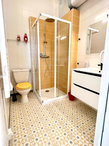une salle de bain avec douche et toilettes dans l'établissement Petit Appartement dans une maison, à Bayonne