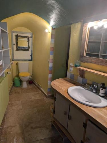 une salle de bain avec un lavabo et des toilettes dans l'établissement La maison des couleurs, à Sauve