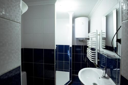 a bathroom with a sink and a mirror at Hotel Duet in Maydan