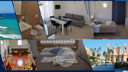 a collage of photos of a bedroom and a living room at Domus Levante in Terrasini
