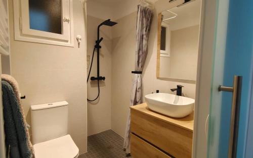 a bathroom with a toilet and a sink at El Cau de Ribes in Ribes de Freser