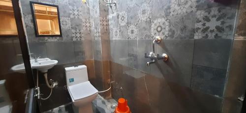 a bathroom with a toilet and a sink at Gladden Villa in Udaipur