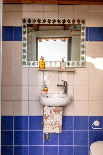 a bathroom with a sink and a mirror at Evanthia's mansion in Limbókhova