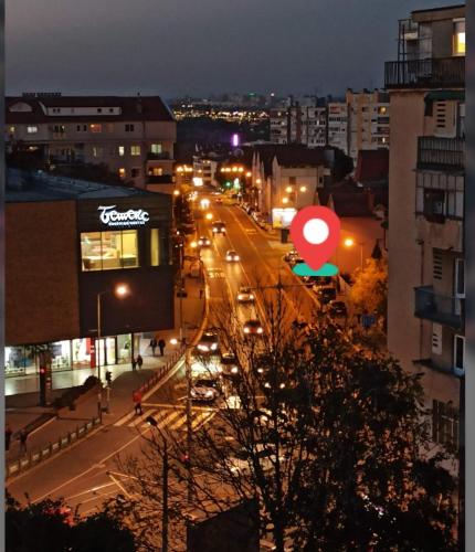 a view of a city street at night at Ada mall-Beograd 2 bedroom in Čukarica