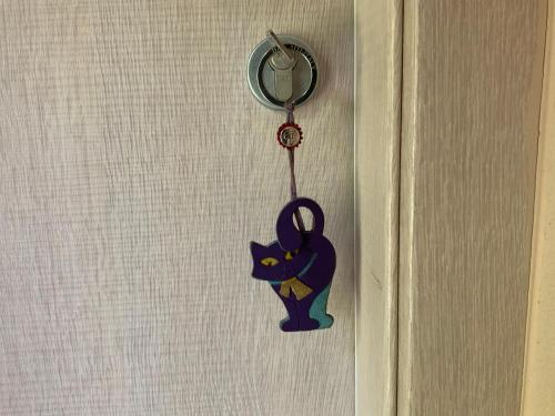 a black cat hanging on a door with a clock at B&B Le Piote in Alessandria